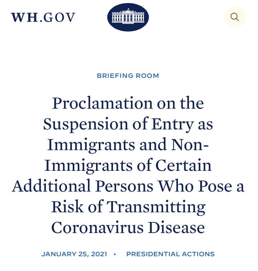 El Presidente Joseph R. Biden Jr. activa de nuevo las restricciones de entrada en EEUU